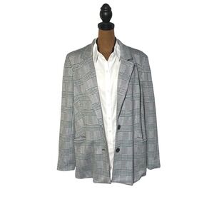 Page One Womens Glen Plaid Blazer Grey Green Black Two Button Jacket Size 12 NEW